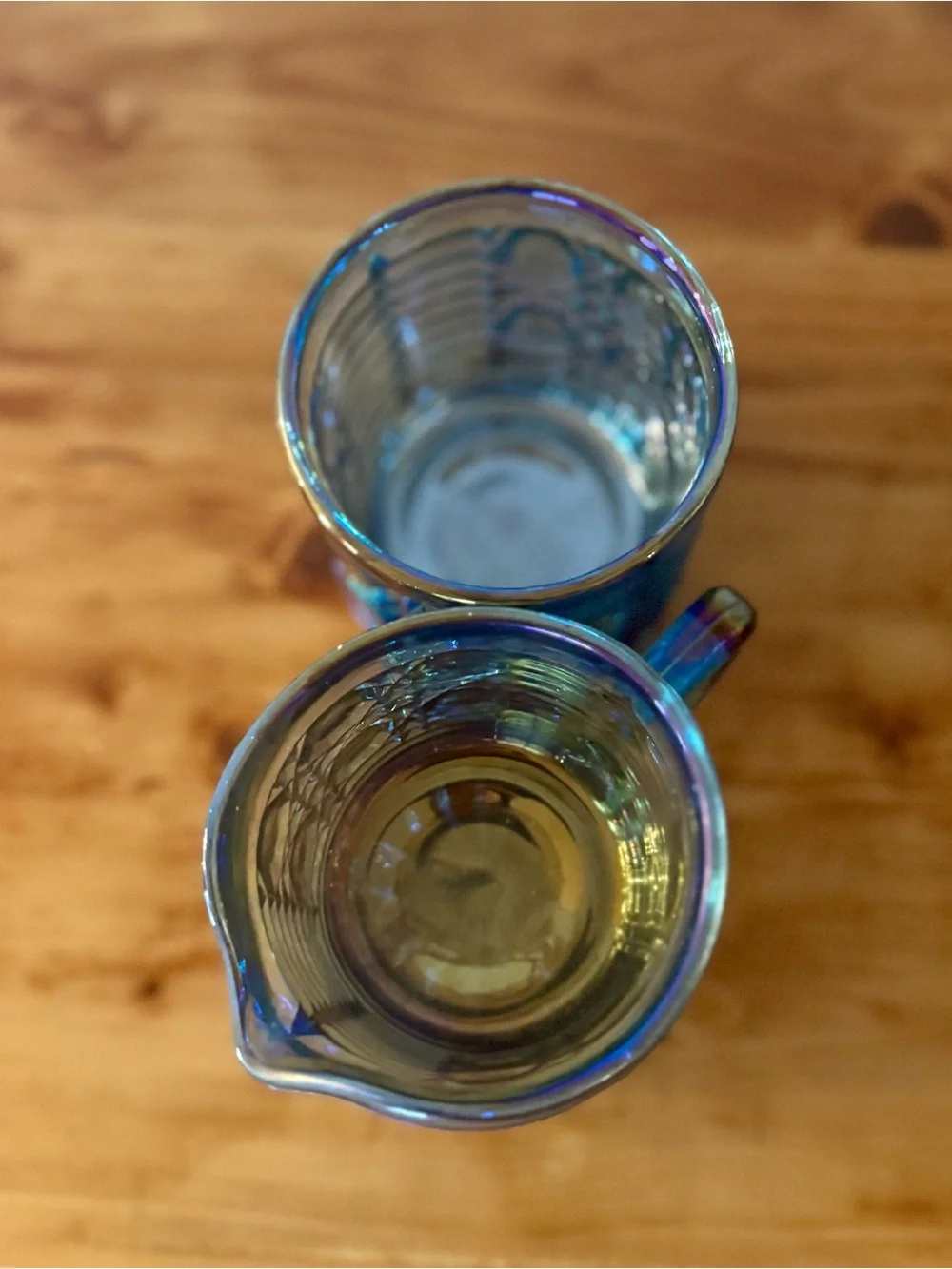 Indiana Glass Sugar & Creamer Set Windsor Design Carnival Glass Iridescent Blue